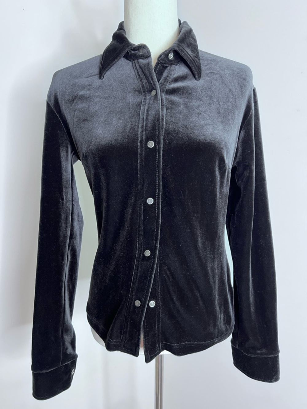 Harley Davidson Womens M Black Velour Snap Front Shirt Made USA Y2K Biker